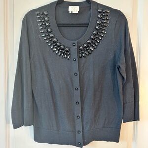Kate Spade Original Tula Black Black Beaded Embellish Cotton Cardigan Sweater, L